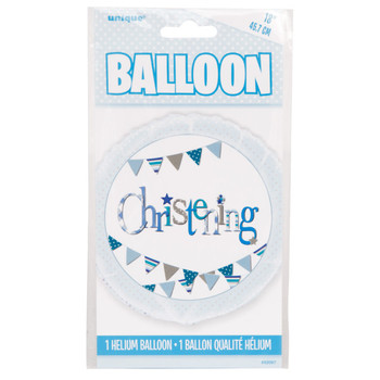 Blue Bunting Christening Round Foil Balloon 18"