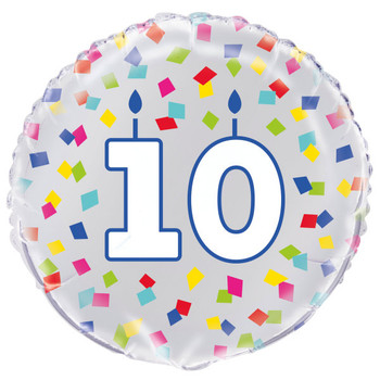 Rainbow Confetti Birthday Number 10 Round Foil Balloon 18"