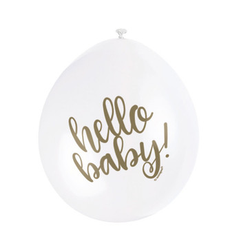Pack of 10 White "Hello Baby" 9" Latex Balloons