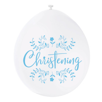 Pack of 10 Blue & White Christening 9" Latex Balloons