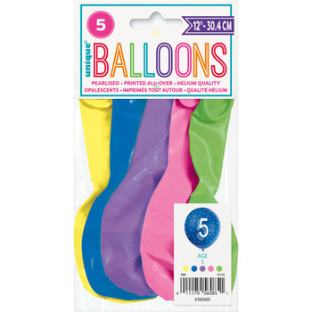 Pack of 5 Number 5 12" Latex Balloons