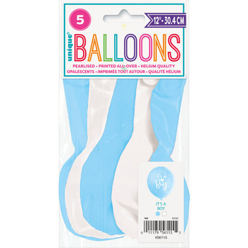 Pack of 5 Blue "It's a Boy" 12" Latex Balloons