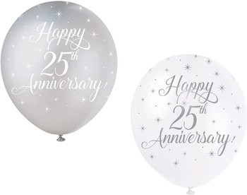 Pack of 5 Happy 25th Anniversary 12" Latex Balloons