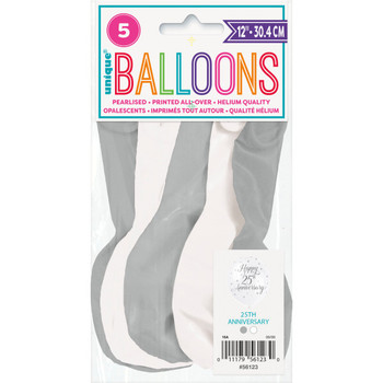 Pack of 5 Happy 25th Anniversary 12" Latex Balloons