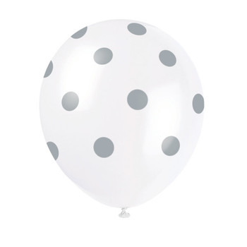 Pack of 6 Silver Dots 12" Latex Balloons