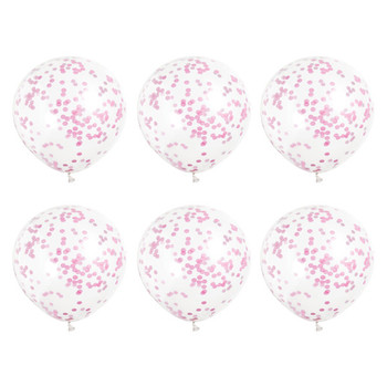 Pack of 6 Clear Latex Balloons with Hot Pink Confetti 12"