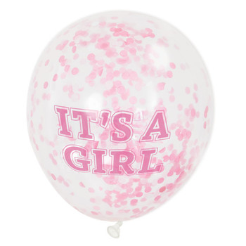 Pack of 6 Girl Clear Latex Balloons with Pink Confetti 12"