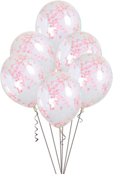 Pack of 6 Clear Latex Balloons with Lovely Pink Confetti 12"