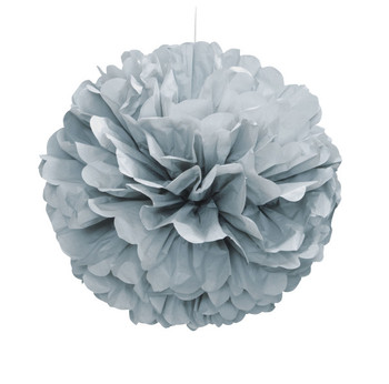 Silver Solid 16" Hanging Tissue Pom Pom