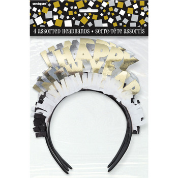 Pack of 4 Assorted Gold & Silver Happy New Year Headbands
