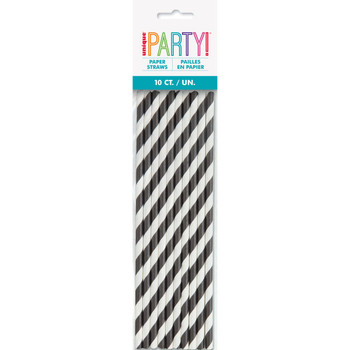 Pack of 10 Black Striped Paper Straws