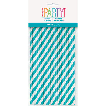 Pack of 40 Caribbean Teal Striped Paper Straws