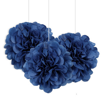 Pack of 3 Royal Blue Mini Puff Tissue Decorations Pack of 3 Royal Blue Mini Puff Tissue Decorations