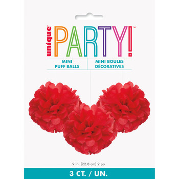 Pack of 3 Ruby Red Mini Puff Tissue Decorations Pack of 3 Ruby Red Mini Puff Tissue Decorations