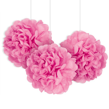 Pack of 3 Hot Pink Mini Puff Tissue Decorations Pack of 3 Hot Pink Mini Puff Tissue Decorations