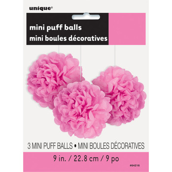 Pack of 3 Hot Pink Mini Puff Tissue Decorations