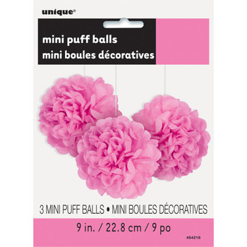 Pack of 3 Hot Pink Mini Puff Tissue Decorations Pack of 3 Hot Pink Mini Puff Tissue Decorations