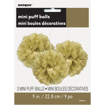 Pack of 3 Gold Mini Puff Tissue Decorations Pack of 3 Gold Mini Puff Tissue Decorations