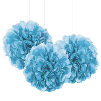 Pack of 3 Powder Blue Mini Puff Tissue Decorations Pack of 3 Powder Blue Mini Puff Tissue Decorations