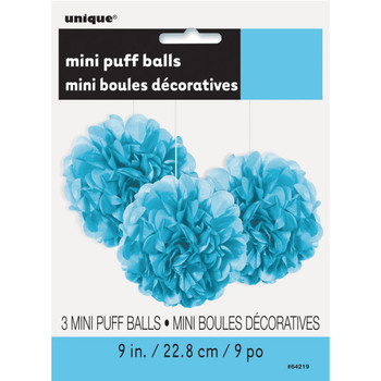 Pack of 3 Powder Blue Mini Puff Tissue Decorations Pack of 3 Powder Blue Mini Puff Tissue Decorations