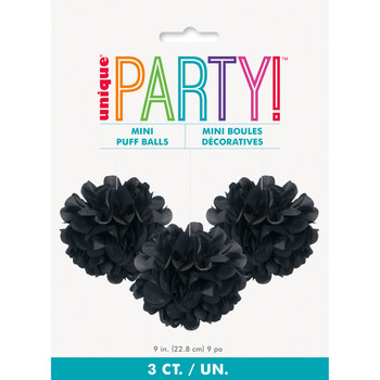 Pack of 3 Black Mini Puff Tissue Decorations Pack of 3 Black Mini Puff Tissue Decorations