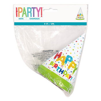 Pack of 8 Happy Balloon Birthday Party Hats
