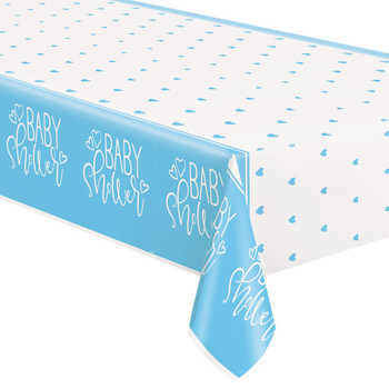 Blue Hearts Baby Shower Rectangular Plastic Table Cover, 54"x84"