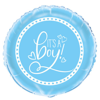 Blue Hearts Baby Shower Round Foil Balloon 18"