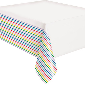 Primary Striped Plastic Table Cover, 54"x84"