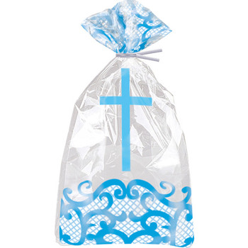 Pack of 20 Fancy Blue Cross Cellophane Bags, 5"x11"