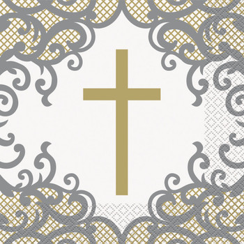 Pack of 16 Fancy Gold Cross Luncheon Napkins