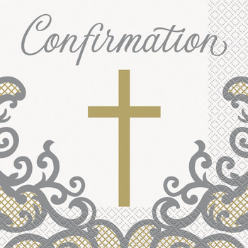 Pack of 16 Fancy Gold Cross Confirmation Luncheon Napkins