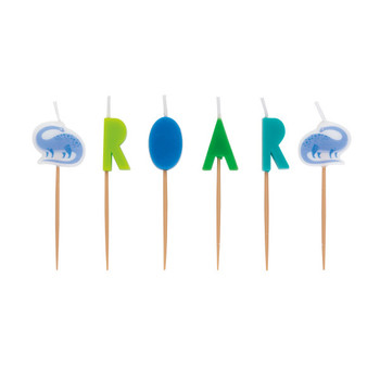 Pack of 6 Blue & Green Dinosaur Pick Birthday Candles