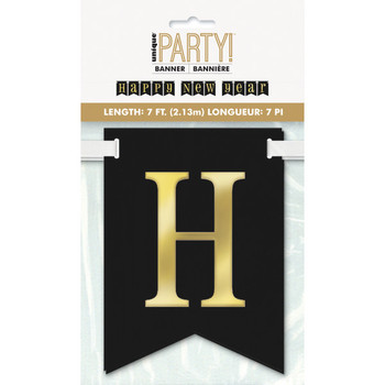 7ft Foil Gold & Black "Happy New Year" Pennant Banner