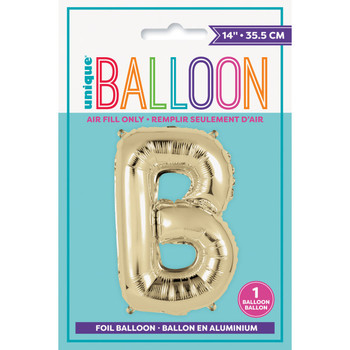 Gold Letter B Shaped Foil Balloon 14"