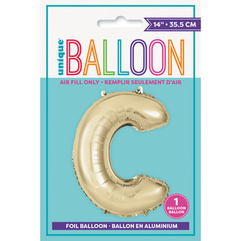 Gold Letter C Shaped Foil Balloon 14"