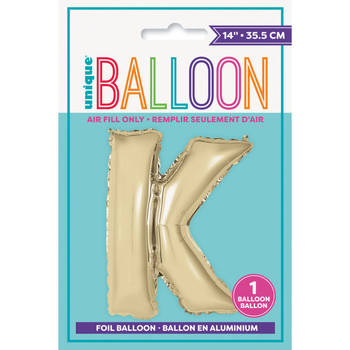 Gold Letter K Shaped Foil Balloon 14"