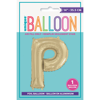 Gold Letter P Shaped Foil Balloon 14"