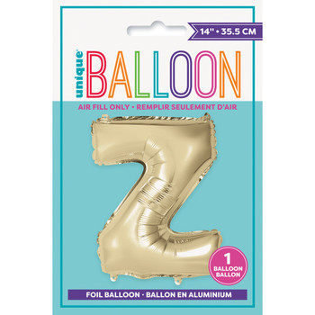 Gold Letter Z Shaped Foil Balloon 14"