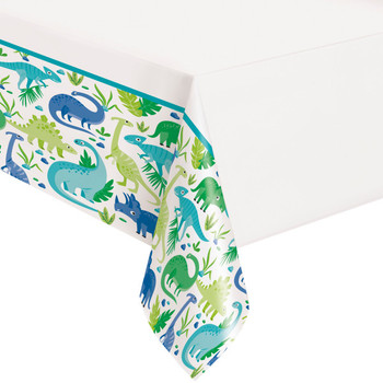 Blue & Green Dinosaur Plastic Table Cover, 54"x84"