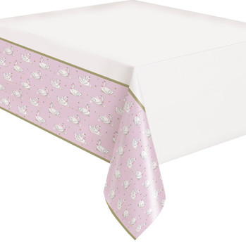 Swan Pink Birthday Plastic Table Cover, 54"x84"