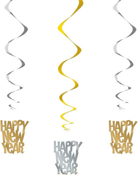 Pack of 3 26" New Years Gold & Silver Hanging Swirl Decorations