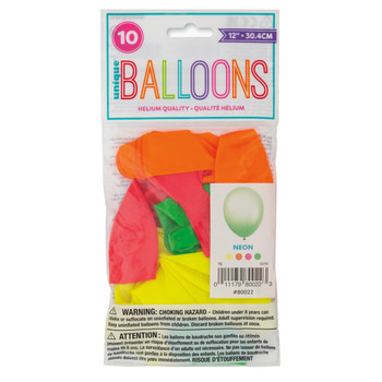 Pack of 10 Assorted Neon Colors 12" Premium Latex Balloons