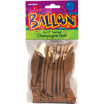 Pack of 8 Gold Champagne 12" Premium Pearlised Balloons