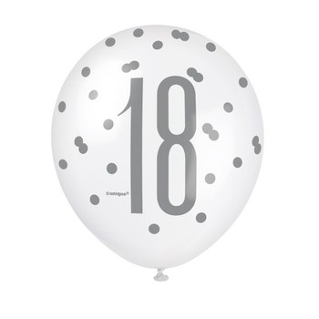 Pack of 6 Birthday Black Glitz Number 18 12" Latex Balloons