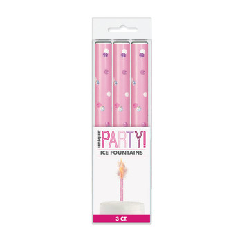 Pack of 3 Birthday Pink Glitz Ice Fountains Cake Candles {DNLE}