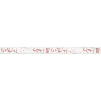 9ft Glitz Rose Gold Foil Banner "Happy 16th Birthday"