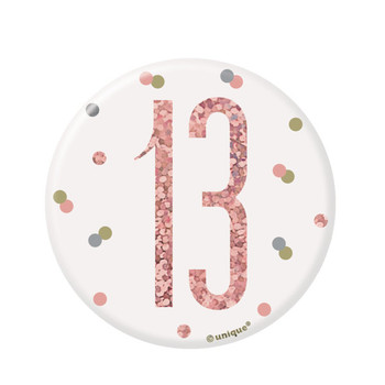 Birthday Rose Gold Glitz Number 13 Badge