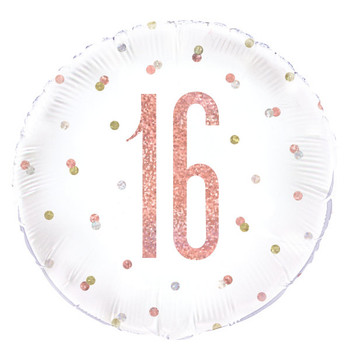 Birthday Rose Gold Glitz Number 16 Round Foil Balloon 18"