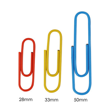 Pack of 100 Assorted Coloured Paper Clips 33mm